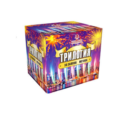 Os fogos de artifício 36 do consumidor do mandarino dispararam em fogos de artifício grandes do projeto do bolo das saudações exteriores